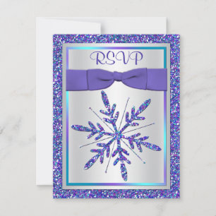 Convite Fita IMPRESSA Roxo Aqua Prata Casamento RSVP