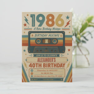 Convite Fita Mista de Aniversário de 40 Anos Vintage Pintu