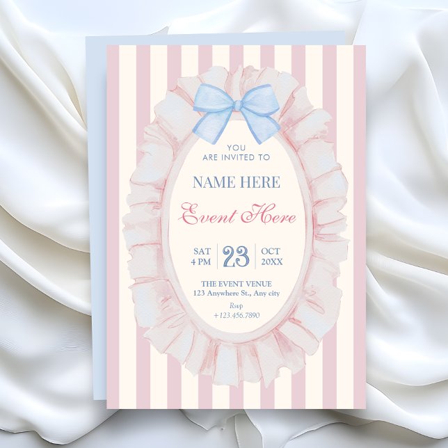 Convite Fita pastel macia rosa azul (Criador carregado)