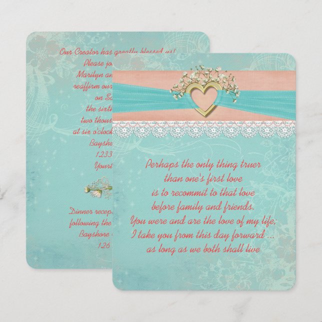 Convite Fita Renovável Romântica e Coração (Frente/Verso)