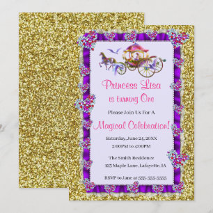 Convite Fita Roxa Dourada Glitter