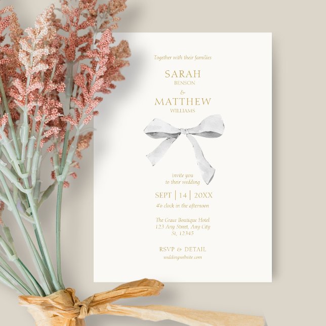 Convite Fita Simples Chic & Trendy | Casamento De Cor Bran (Criador carregado)