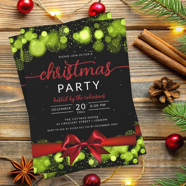 Convite Fita Xmas da Família Wonderland Green Winter (Green Winter Wonderland Family Xmas Ribbon Invitation)