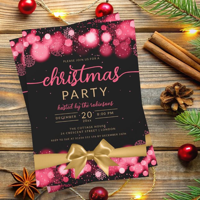 Convite Fita Xmas da Família Wonderland Red Dourada Winter (Red Gold Winter Wonderland Family Xmas Ribbon Invitation)