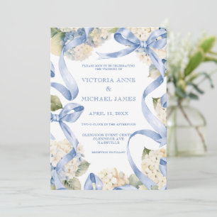 Convite Fitas Azuis e Hydrangeas Casamento Elegante