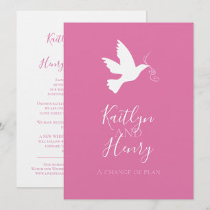 Convite Fitas rosa de pomba branca mudam os planos de casa