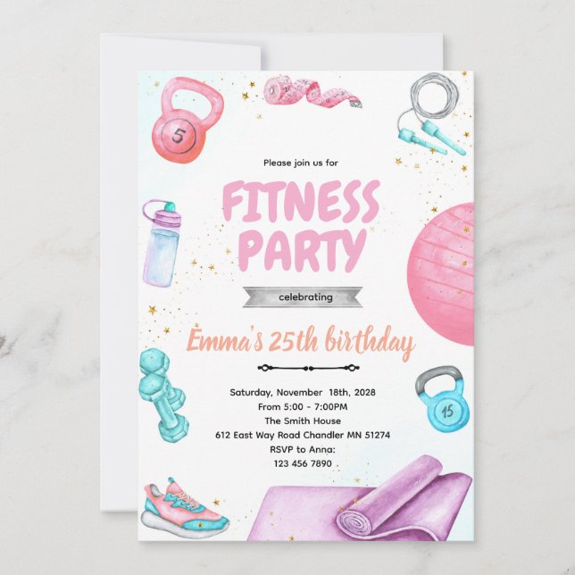 Convite Fitness gymnastic party theme invitation (Frente)