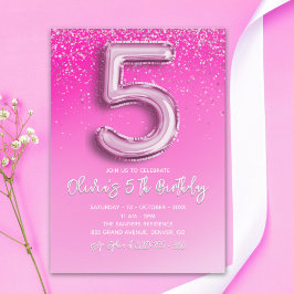 Convite Five and Fabulous Pink Glitter Birthday Girl