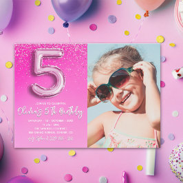 Convite "Five and Fabulous Pink Glitter Birthday Photo