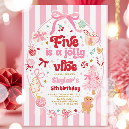 Convite Five Is A Jolly Vibe Christmas Bow 5th Birthday