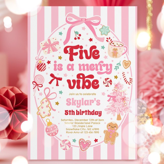 Convite Five Is A Merry Vibe Christmas Bow 5th Birthday (Criador carregado)