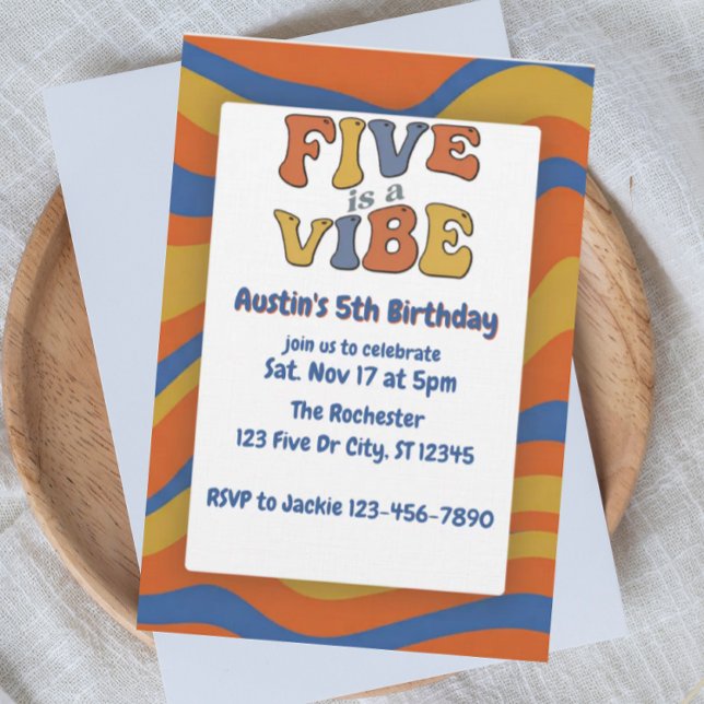 Convite Five is a Vibe, Blue Orange Yellow 5th Birthday (Criador carregado)