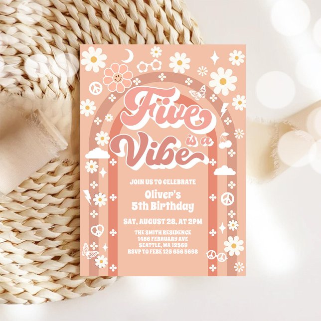 Convite Five Is A Vibe Groovy Retro 5th Birthday (Criador carregado)