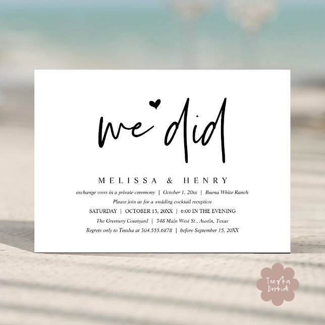 Convite Fizemos Janto de Recepção de Casamento Moderno (We Did Modern Wedding Elopement Reception Dinner Party Invitation Card PDF Contemporary White Black)
