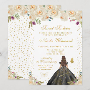 Convite Fla Floral Morena Princesa Doce Dezesseis