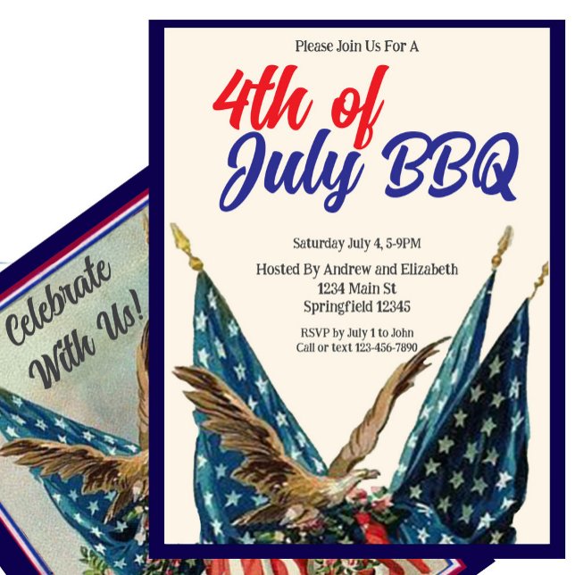 Convite Flag and Eagle 4th of July BBQ Party (Criador carregado)