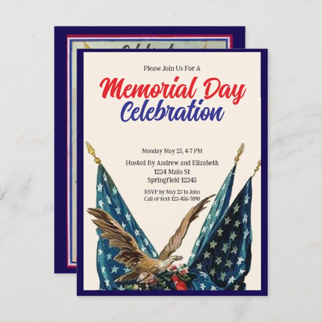 Convite Flag and Eagle Patriotic Memorial Day Party (Frente/Verso)