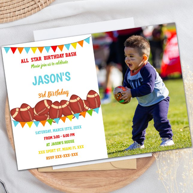 Convite Flags White Football Birthday Invtions w foto (Flags White Football Birthday Invitations w photo)