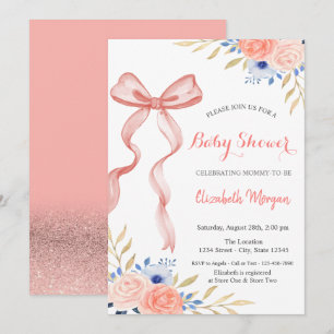 Convite Flair de Laço Flores Bokeh Baby Shower
