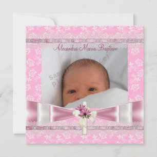 Convite Flair Floral Branco Rosa Cruz Foto Batismo Batizad