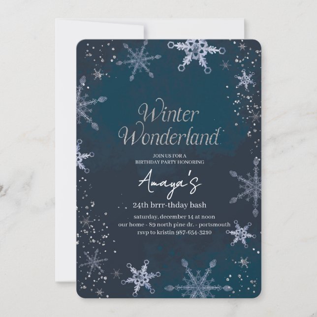 Convite Flakes Frame Winter Birthday Bash Invitation (Frente)