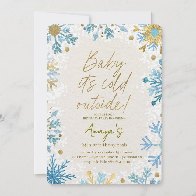 Convite Flakes Frame Winter Birthday Bash Invitation (Frente)