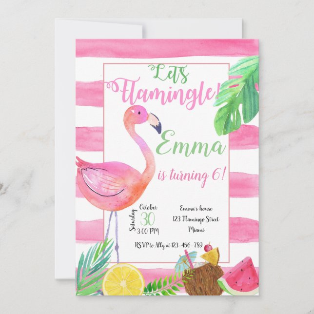 Convite Flaminfo Birthday Invitation, Flamingo Invitation (Frente)