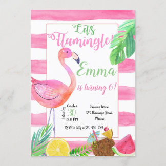 Convite Flaminfo Birthday Invitation, Flamingo Invitation