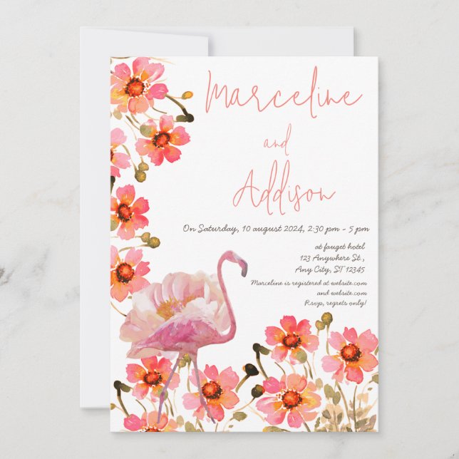 Convite Flamingle Floral Wedding (Frente)