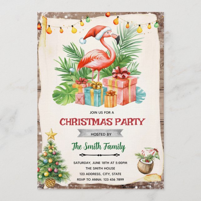 Convite Flamingle Jingle Christmas in July Invitation (Frente)