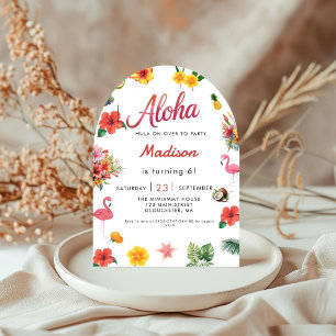 Convite Flamingle Luau Floral Tropical de Verão Aniversári