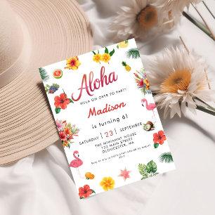 Convite Flamingle Luau Floral Tropical de Verão Aniversári