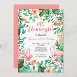 Convite Flamingle Tropical 1º aniversário flamingo