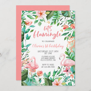 Convite Flamingle Tropical 1º aniversário flamingo