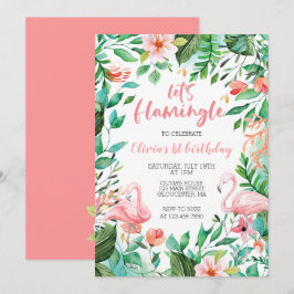 Convite Flamingle Tropical primeiro aniversário flamingo