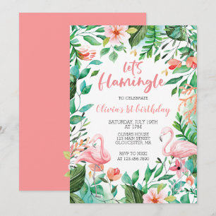 Convite Flamingle Tropical primeiro aniversário flamingo