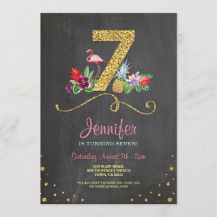 Convite Flamingo Aloha 7 Birthday 7 Party Chalk Invite