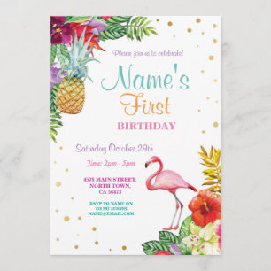 Convite Flamingo Aloha Garota é o primeiro aniversário Dou