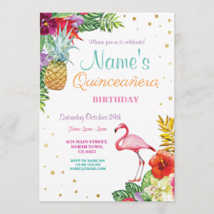 Convite Flamingo Aloha Quinceanera Festa de aniversário In