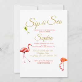 Convite Flamingo Baby Blue Stripe Sip and See