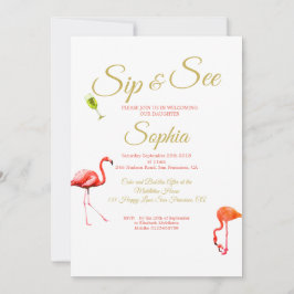 Convite Flamingo Baby Pink Stripe Sip and See