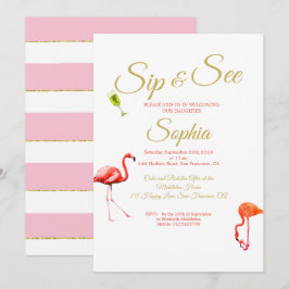 Convite Flamingo Baby Pink Stripe Sip and See