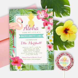 Convite Flamingo Bachelorette Luau, cor-de-abacaxi tropica