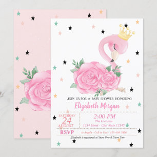Convite Flamingo Bebê, Estrelas, Chás de Bebê Princesa