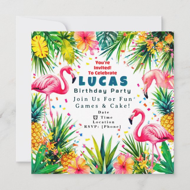 Convite Flamingo Birthday Invitation – Personalized Kids (Frente)