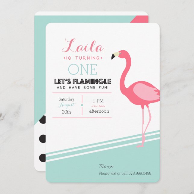 Convite Flamingo Birthday Invite (Frente/Verso)