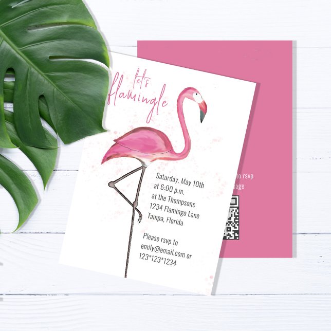 Convite Flamingo Bonito Cor de Água Cóstia Branca de Anive (Birthday party invitation with watercolor pink tropical flamingo. )