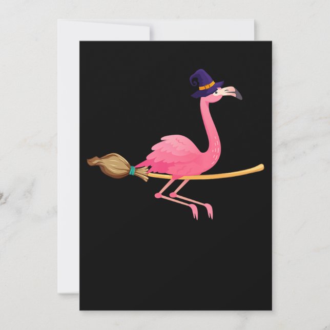 Convite Flamingo | Bruxa Flamingo Divertida Halloween (Frente)