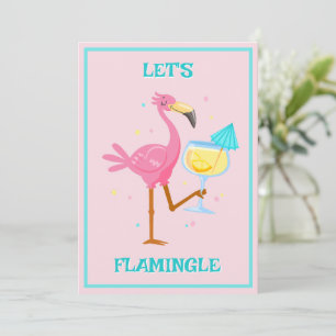 Convite Flamingo com Cocktail Birthday