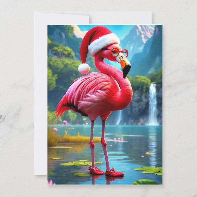 Convite Flamingo de Natal como Papai Noel-47476 (Frente)